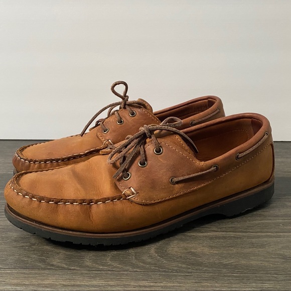 Quoddy Other - Quoddy Moccasin Boat Shoes Brown Leather Loafers Mens Size 12 Vibram Soles Tread